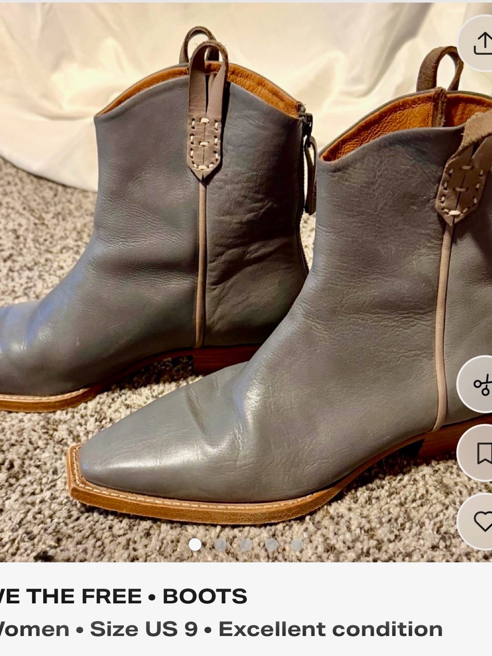 Grayish Blue Pointed Leather Ankle Boots